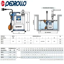 BOMBA DRENAJE PEDROLLO TOP 3 0.75HP